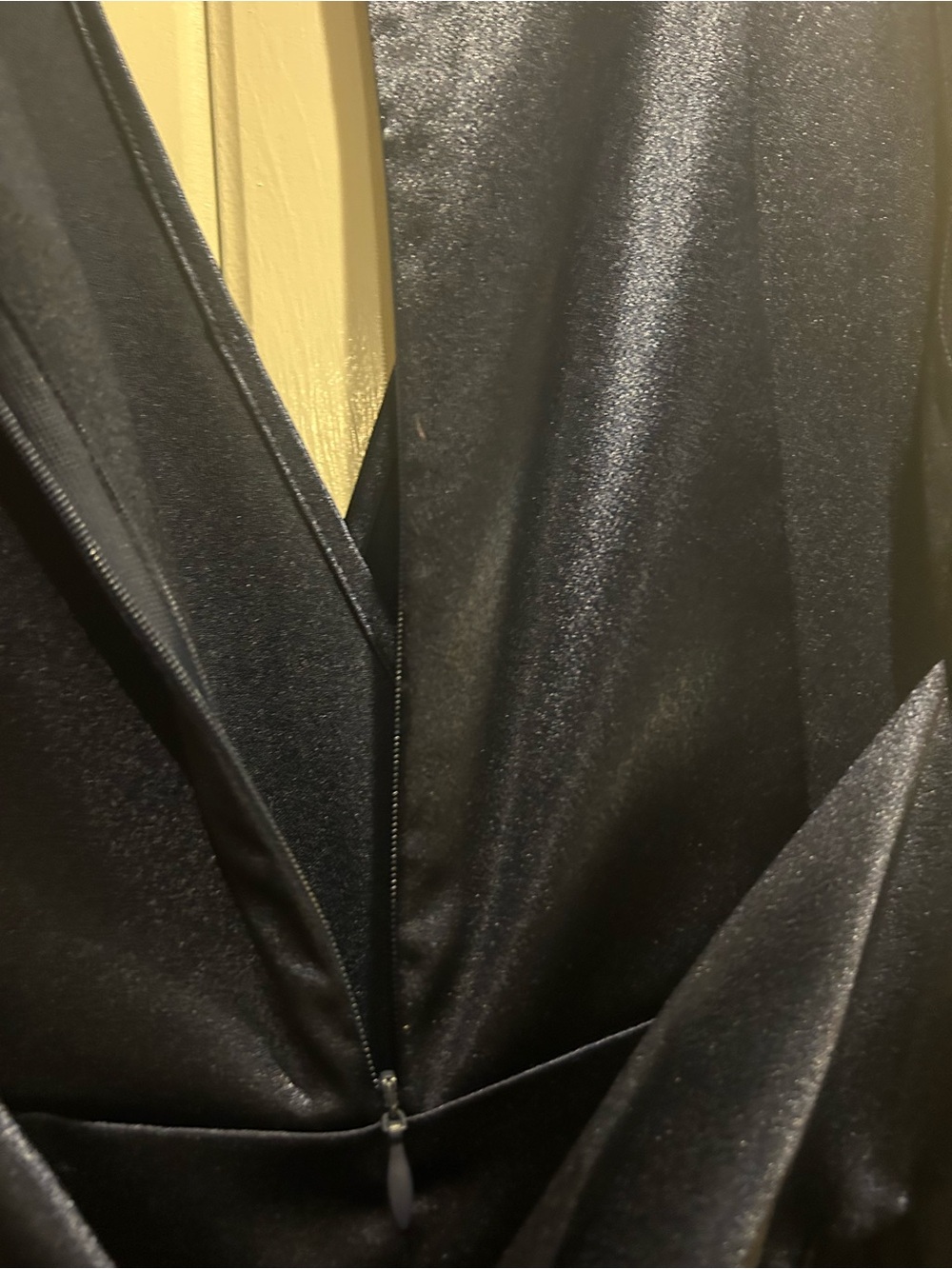 Navy Satin Wrap-Front Jumpsuit - Picture 6 of 15